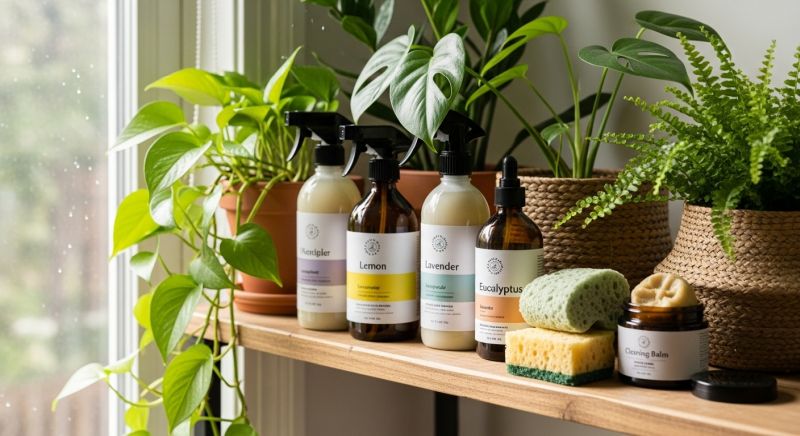 Naturfreundliche Reinigungsmittel und Grünpflanzen