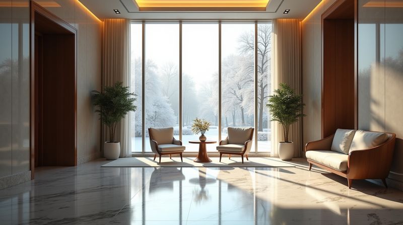 Elegante Hotel-Lobby im Winter mit festlicher Dekoration